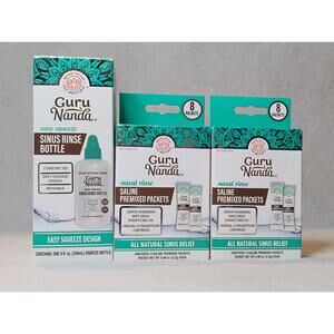 Guru Nanda Sinus Care Starter Kit - Easy Squeeze Bottle & 16 Saline Packets